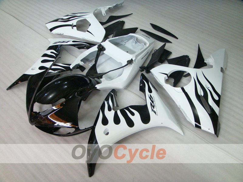 Verkleidungssatz für Einspritzung für 05 YZF-R6 - Weiß, Schwarz - Flammen #OYO87902632