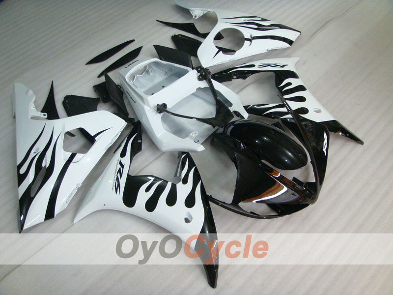 Verkleidungssatz für Einspritzung für 05 YZF-R6 - Weiß, Schwarz - Flammen #OYO87902632