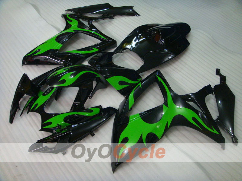Spritzguss-Verkleidungssatz für GSX R600 06-07 - Grün, Schwarz - Flame #OYO87901500