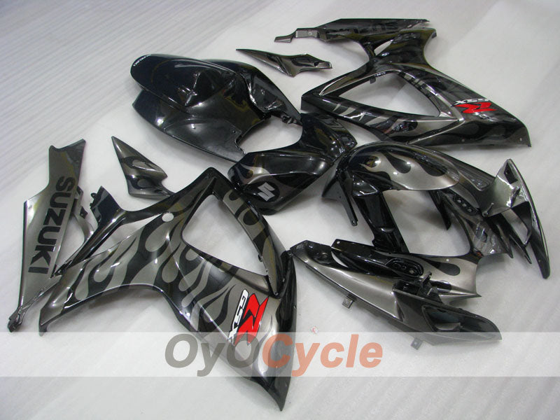 Spritzguss-Verkleidungssatz für GSX R600 06-07 - Schwarz, Silber - Flame #OYO87901502