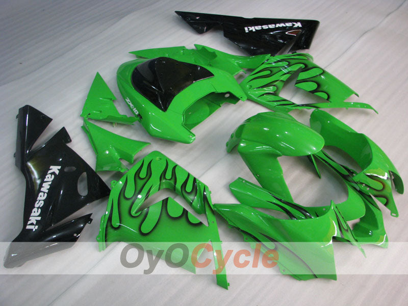 Verkleidungssatz für 04-05 NINJA ZX-10R - Grün, Schwarz - Flammenmuster #OYO87901536