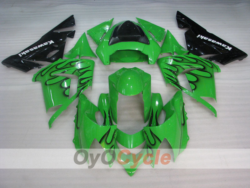 Verkleidungssatz für 04-05 NINJA ZX-10R - Grün, Schwarz - Flammenmuster #OYO87901536