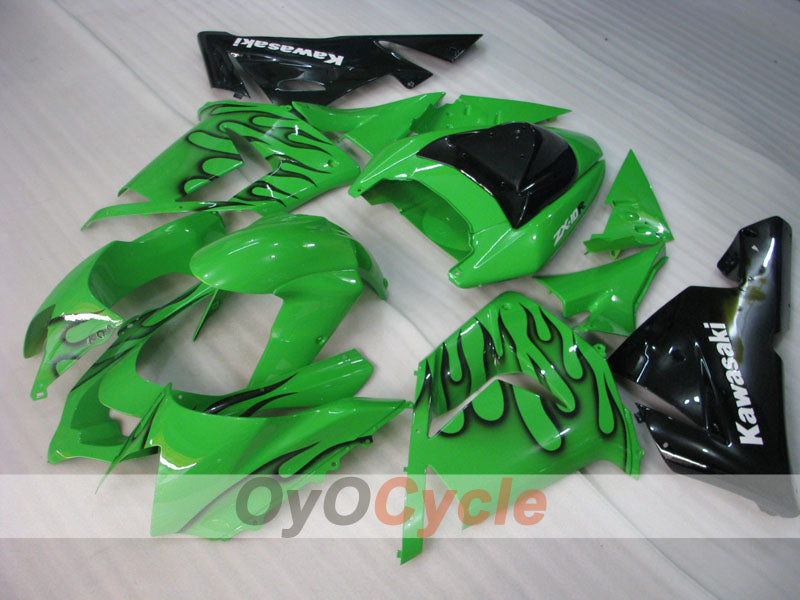 Verkleidungssatz für 04-05 NINJA ZX-10R - Grün, Schwarz - Flammenmuster #OYO87901536