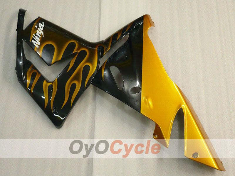 Einspritz-Verkleidungskit für 04-05 NINJA ZX-10R - Schwarz, Braun - Flamme #OYO87901538