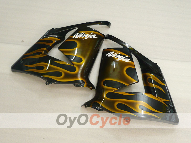 Einspritz-Verkleidungskit für 04-05 NINJA ZX-10R - Schwarz, Braun - Flamme #OYO87901538