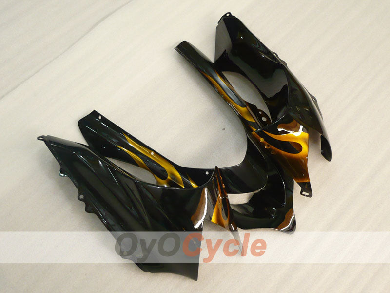 Einspritz-Verkleidungskit für 04-05 NINJA ZX-10R - Schwarz, Braun - Flamme #OYO87901538
