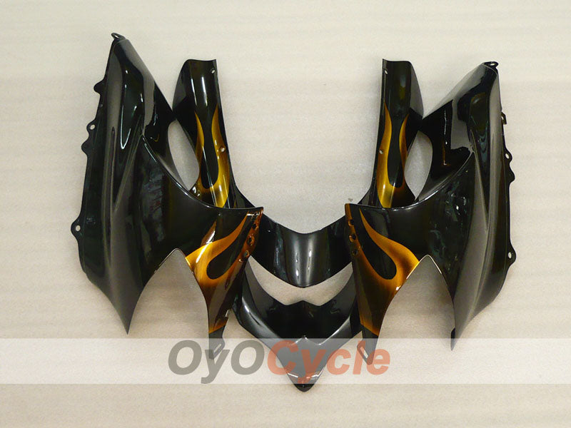 Einspritz-Verkleidungskit für 04-05 NINJA ZX-10R - Schwarz, Braun - Flamme #OYO87901538