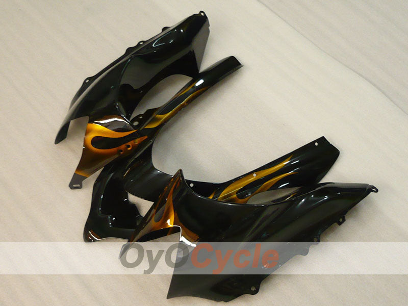 Einspritz-Verkleidungskit für 04-05 NINJA ZX-10R - Schwarz, Braun - Flamme #OYO87901538