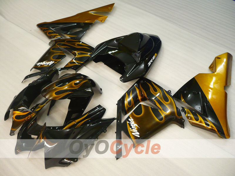 Einspritz-Verkleidungskit für 04-05 NINJA ZX-10R - Schwarz, Braun - Flamme #OYO87901538