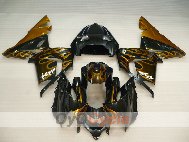Einspritz-Verkleidungskit für 04-05 NINJA ZX-10R - Schwarz, Braun - Flamme #OYO87901538