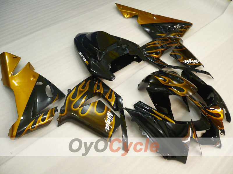 Einspritz-Verkleidungskit für 04-05 NINJA ZX-10R - Schwarz, Braun - Flamme #OYO87901538