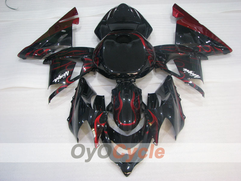 Einspritz-Verkleidungskit für 04-05 NINJA ZX-10R - Rot, Schwarz - Flamme #OYO87901540