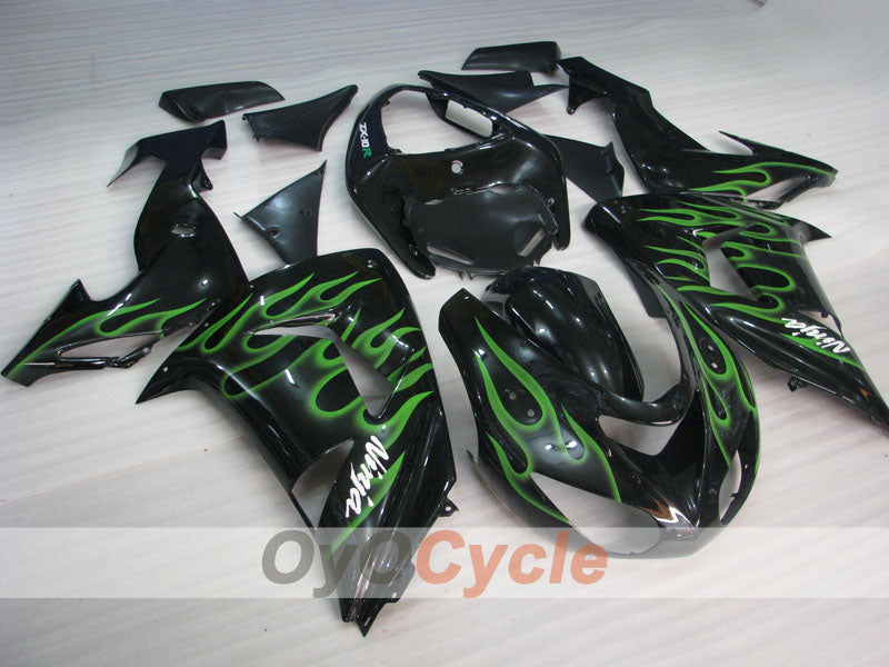 Spritzguss-Verkleidungssatz für 06-07 NINJA ZX-10R - Grün, Schwarz - Flame #OYO87901610 Hauptbild