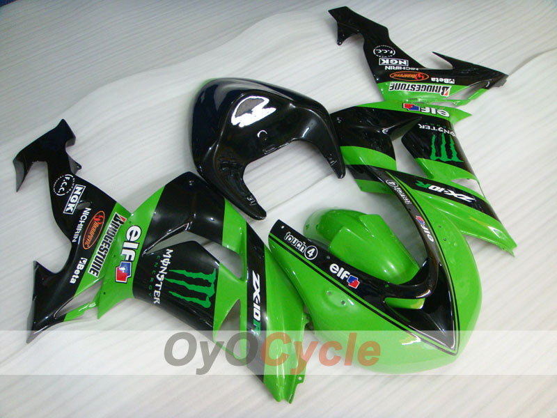 Einspritzverkleidungssatz für 06-07 NINJA ZX-10R - Grün, Schwarz - Monster #OYO87901627