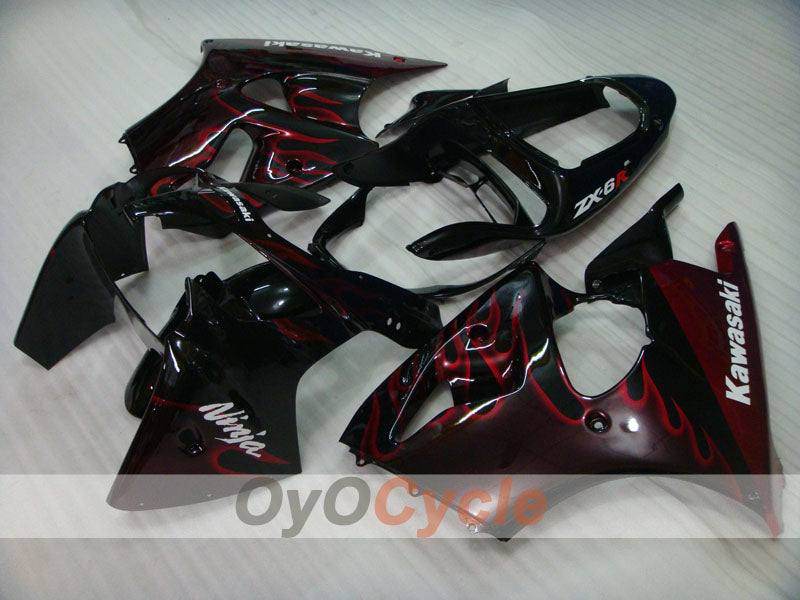 Einspritz-Verkleidungskit für 00-02 NINJA ZX-6R - Rot, Schwarz - Flamme #OYO87901711 Hauptbild