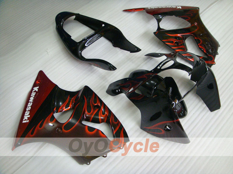 Einspritz-Verkleidungskit für 00-02 NINJA ZX-6R - Orange, Schwarz - Flamme #OYO87901713