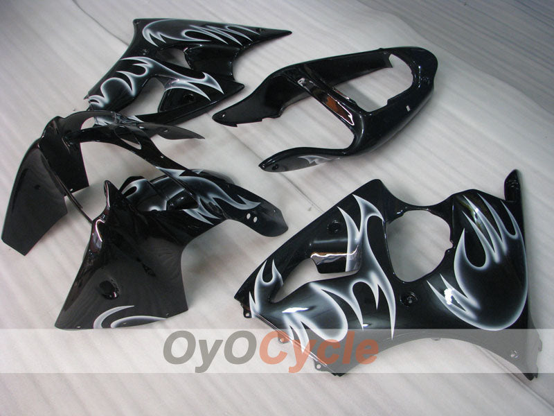 Einspritz-Verkleidungskit für 00-02 NINJA ZX-6R - Weiß, Schwarz - Flamme #OYO87901714