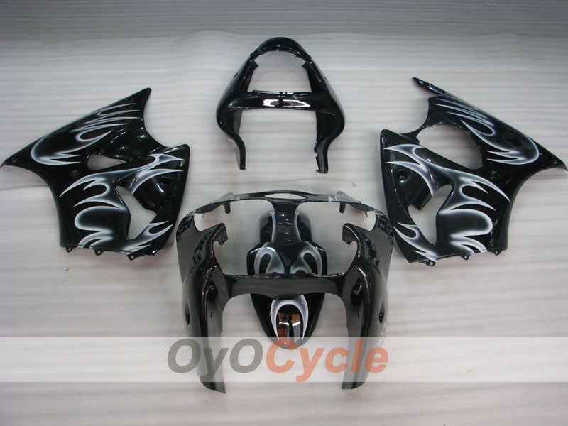 Einspritz-Verkleidungskit für 00-02 NINJA ZX-6R - Weiß, Schwarz - Flamme #OYO87901714