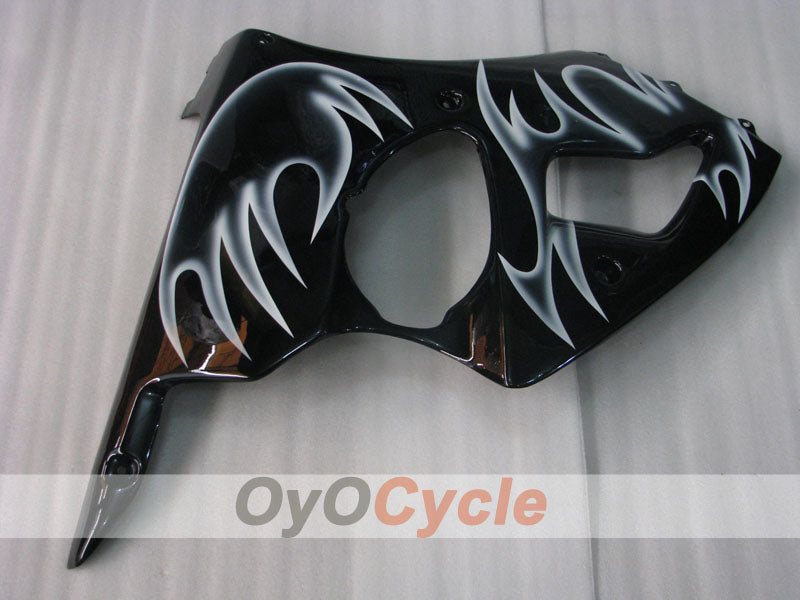 Einspritz-Verkleidungskit für 00-02 NINJA ZX-6R - Weiß, Schwarz - Flamme #OYO87901714