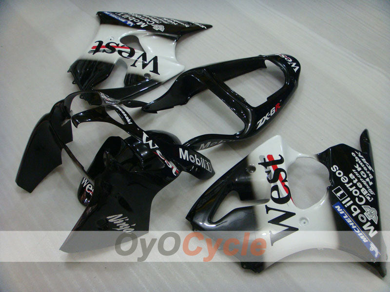 Verkleidungssatz für Einspritzmodelle 00-02 NINJA ZX-6R - Weiß, Schwarz - West #OYO87901752