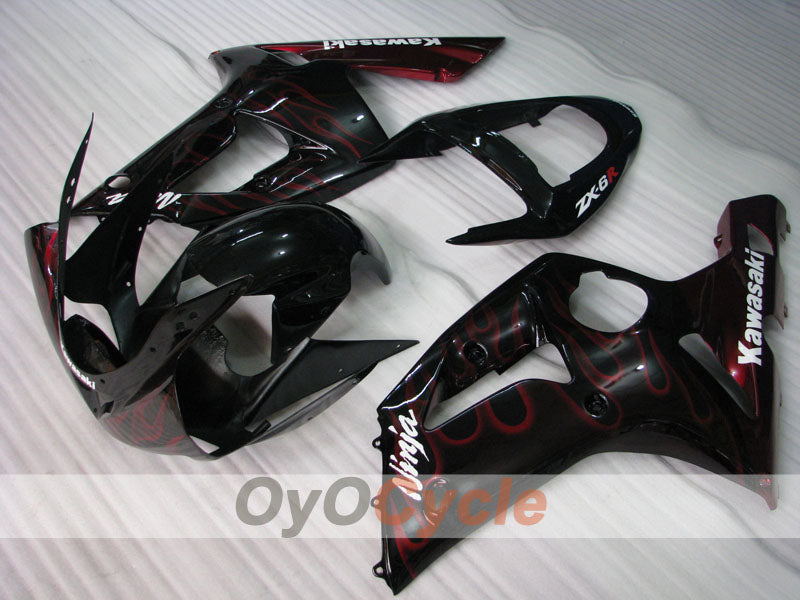 Verkleidungssatz für Einspritzermodelle für 03-04 NINJA ZX-6R - Rot, Schwarz - Flammen #OYO87901804 Zweitbild