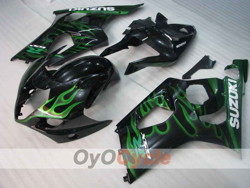 Spritzguss-Verkleidungssatz für 03-04 GSX R1000 - Grün, Schwarz - Flame #OYO87901829
