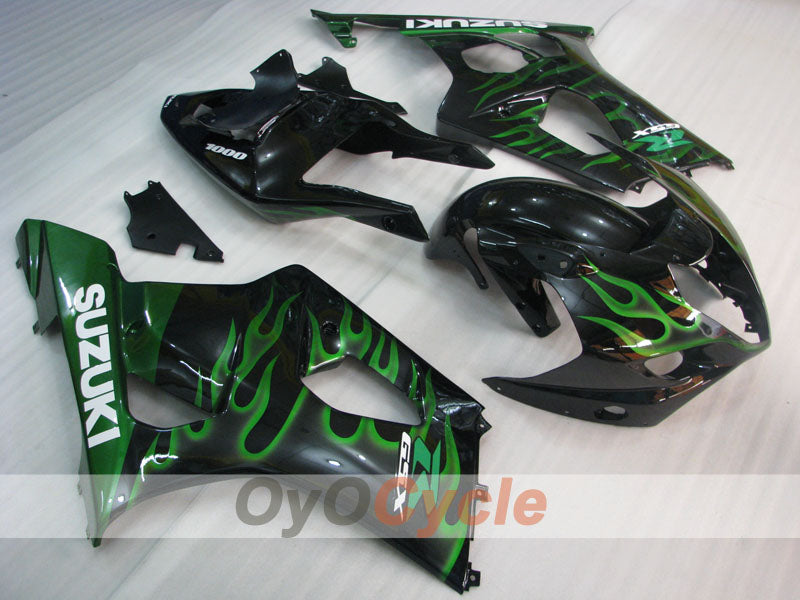 Spritzguss-Verkleidungssatz für 03-04 GSX R1000 - Grün, Schwarz - Flame #OYO87901829