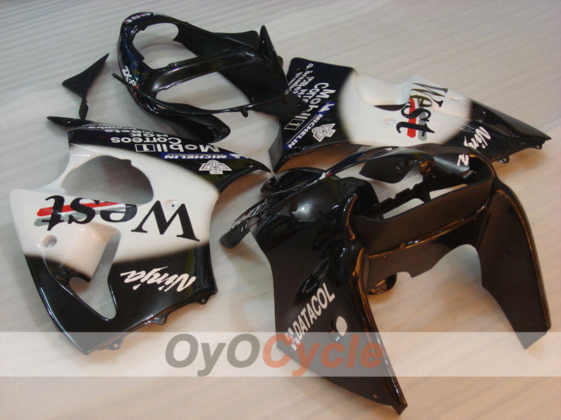 Einspritz-Verkleidungssatz für 00-02 NINJA ZX-6R - Weiß, Schwarz - MICHELIN, West #OYO87902818