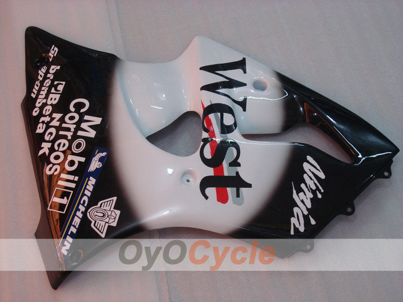 Einspritz-Verkleidungssatz für 00-02 NINJA ZX-6R - Weiß, Schwarz - MICHELIN, West #OYO87902818