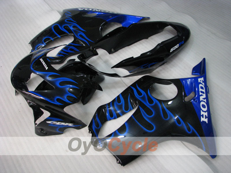 Verkleidungssatz für Einspritzermodelle der CBR600F4 99-00 - Blau, Schwarz - Flame #OYO87900111