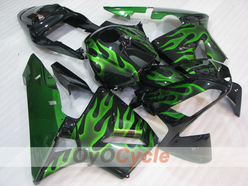 Verkleidungssatz für Einspritzung für 03-04 CBR600RR - Grün, Schwarz - Flammen #OYO87904899