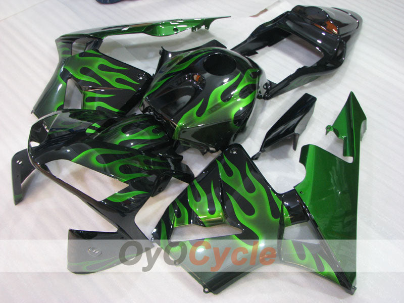 Verkleidungssatz für Einspritzung für 03-04 CBR600RR - Grün, Schwarz - Flammen #OYO87904899