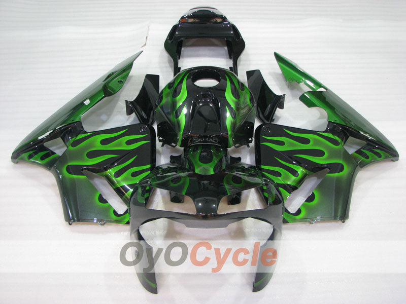 Verkleidungssatz für Einspritzung für 03-04 CBR600RR - Grün, Schwarz - Flammen #OYO87904899