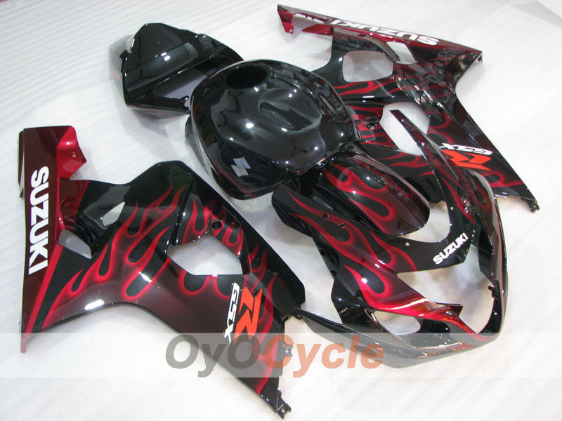 Verkleidungssatz für Einspritzermodelle der GSXR600, Baujahre 04-05 - Rot, Schwarz - Flammen #OYO87905264 Zweitbild