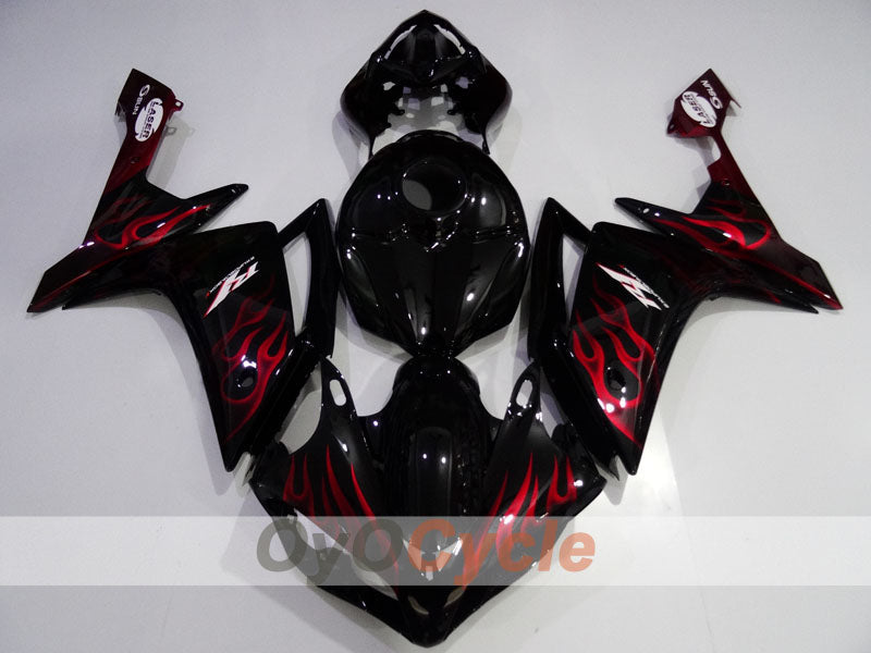 Spritzverkleidungssatz für die YZF-R1, Baujahr 07-08 - Rot, Schwarz - Flamme #OYO87905697
