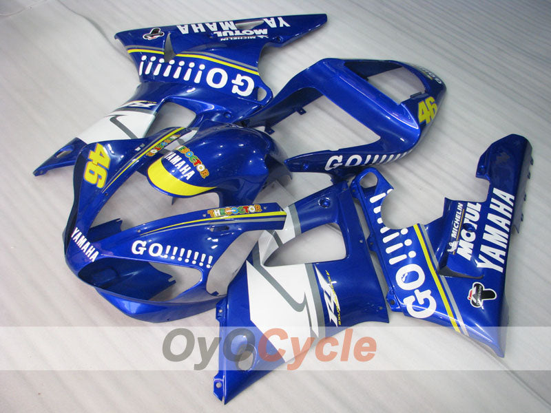Verkleidungssatz für Einspritzmodelle der YZF-R1, Baujahr 00-01 - Blau, Weiß - GO!!!!!!!, MOTUL #OYO87905743