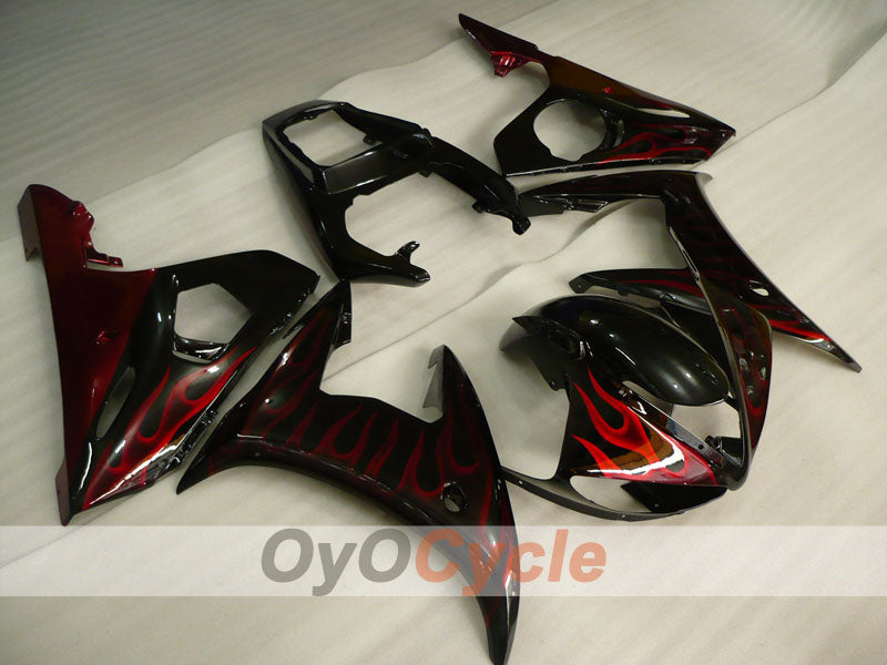 Einspritz-Verkleidungskit für YZF-R6 03-04 - Rot, Schwarz - Flamme #OYO87905826
