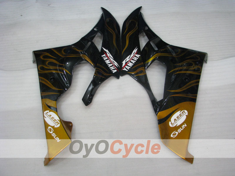 Verkleidungssatz für Einspritzmodelle 06-07 YZF-R6 - Schwarz, Gold - Flamme #OYO87905884