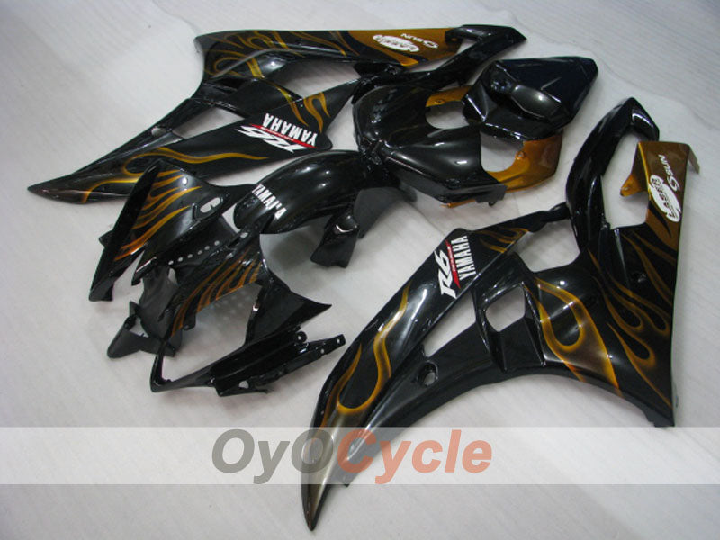 Verkleidungssatz für Einspritzmodelle 06-07 YZF-R6 - Schwarz, Gold - Flamme #OYO87905884