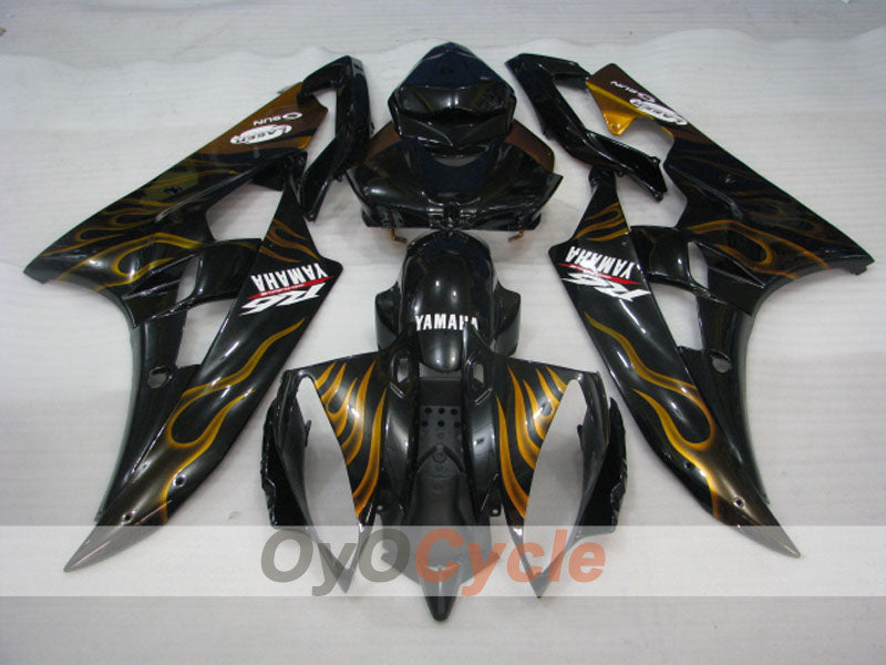 Verkleidungssatz für Einspritzmodelle 06-07 YZF-R6 - Schwarz, Gold - Flamme #OYO87905884