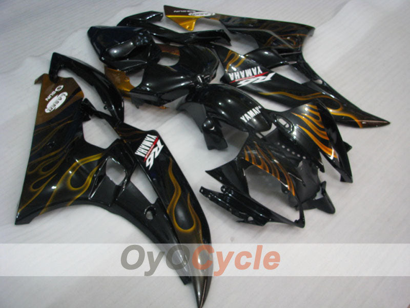 Verkleidungssatz für Einspritzmodelle 06-07 YZF-R6 - Schwarz, Gold - Flamme #OYO87905884 Hauptbild