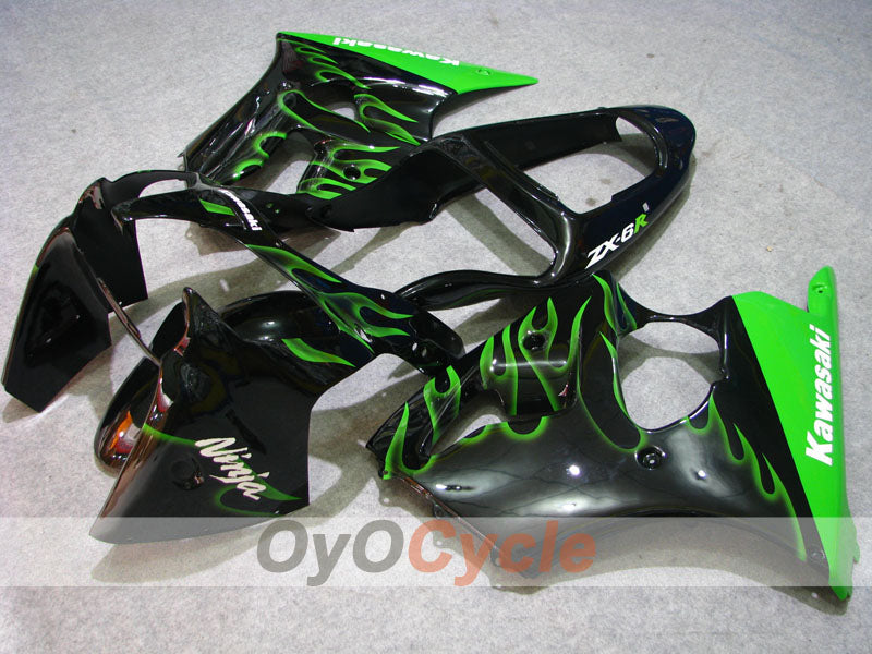 Einspritzverkleidungssatz für NINJA ZX-6R 00-02 - Grün, Schwarz - Flamme #OYO87906025