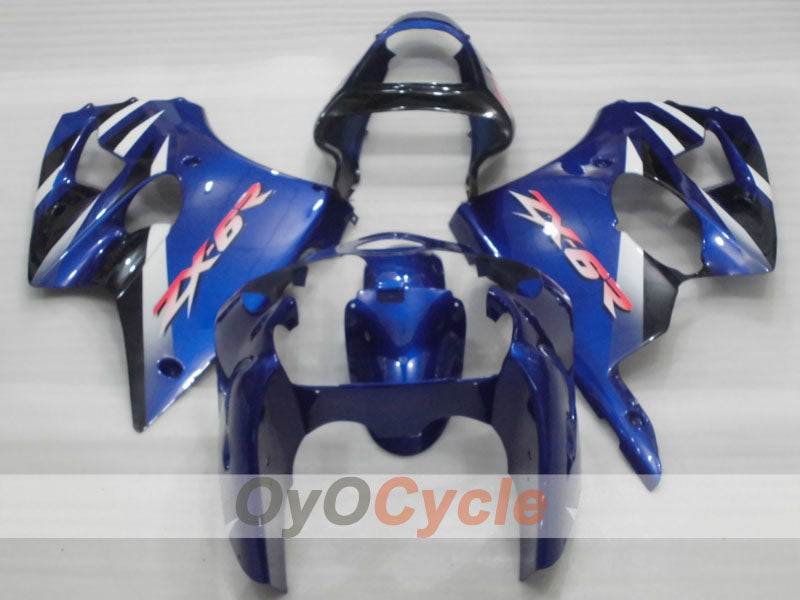 Einspritzverkleidungssatz für NINJA ZX-6R 00-02 - Blau, Weiß, Schwarz - Werksstil #OYO87906029