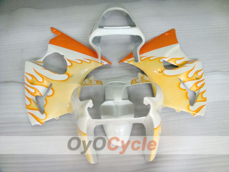 Einspritzverkleidungssatz für 00-02 NINJA ZX-6R - Orange, Weiß - Flammenmuster #OYO87906030