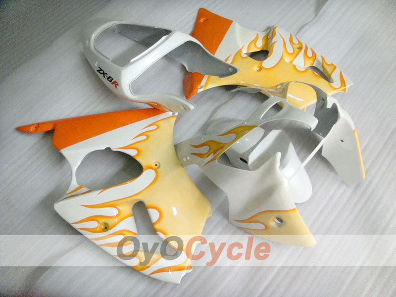 Einspritzverkleidungssatz für 00-02 NINJA ZX-6R - Orange, Weiß - Flammenmuster #OYO87906030 Hauptbild