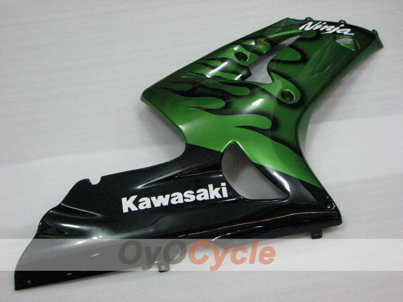 Einspritzverkleidungssatz für 03-04 NINJA ZX-6R - Grün, Schwarz - Flammenmuster #OYO87906038