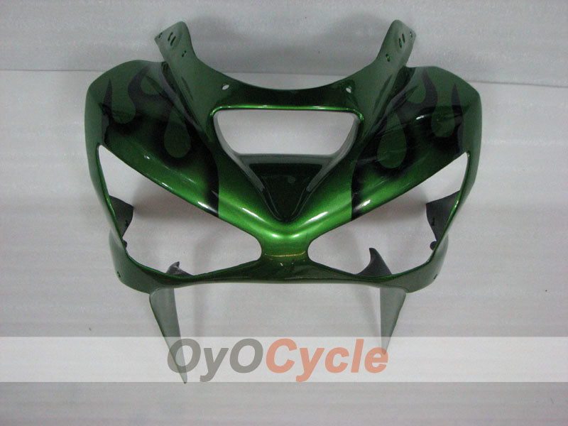 Einspritzverkleidungssatz für 03-04 NINJA ZX-6R - Grün, Schwarz - Flammenmuster #OYO87906038