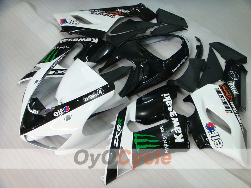 Verkleidungssatz für Einspritzmodelle 05-06 NINJA ZX-6R - Weiß, Schwarz - Monster #OYO87906053