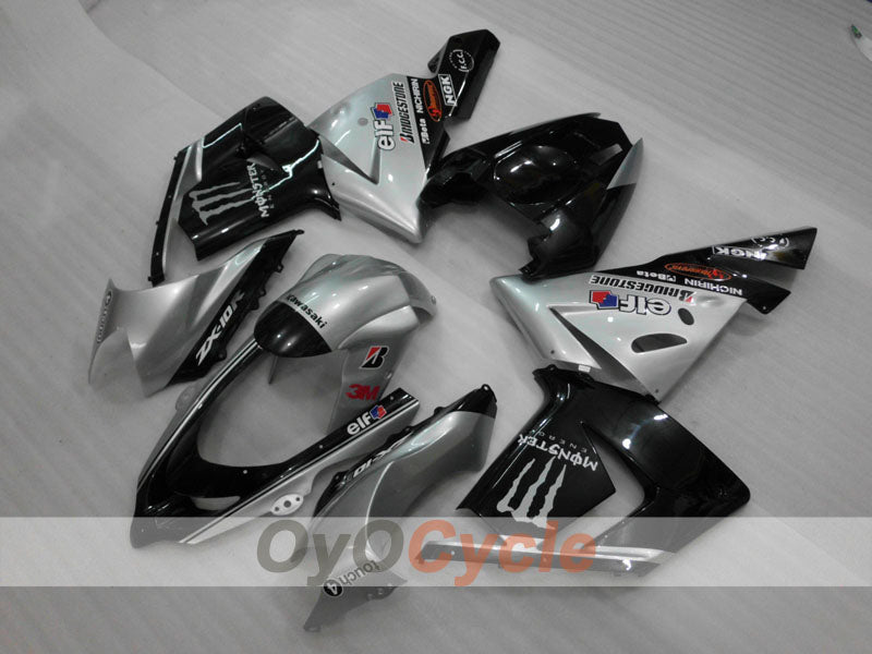 Einspritz-Verkleidungssatz für 04-05 NINJA ZX-10R - Schwarz, Silber - Monster #OYO87906086