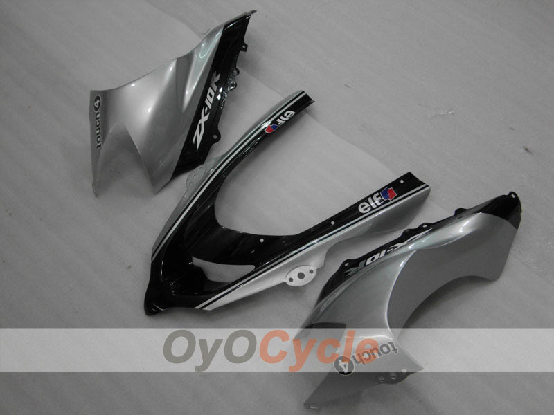Einspritz-Verkleidungssatz für 04-05 NINJA ZX-10R - Schwarz, Silber - Monster #OYO87906086